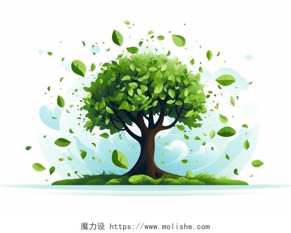 田野里的一棵树卡通AI插画树木植物自然春天